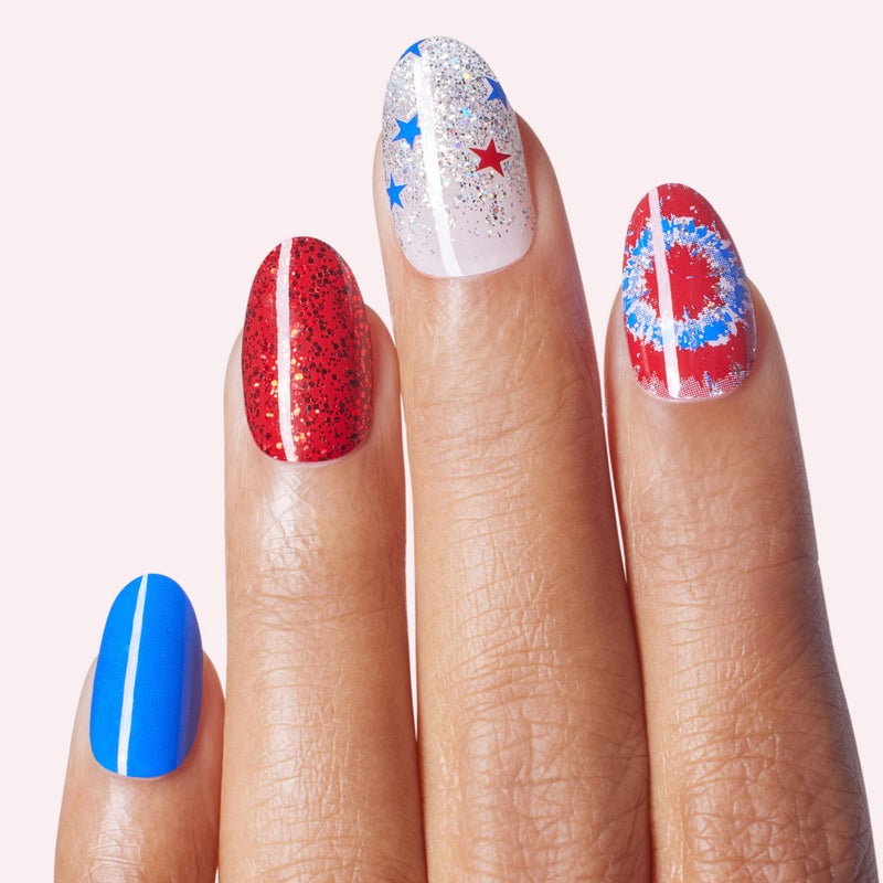 Dashing Diva Patriotic Gloss Nail Strips - Nails That I Love - UV Free, Chip Resistant, Long Lasting Gel Nail Stickers - 3-Piece Manicure Set - Contains 32 Wraps, 1 Prep Pad, 1 File - Image 2