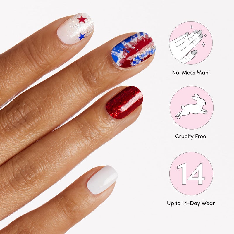 Dashing Diva Patriotic Gloss Nail Strips - Nails That I Love - UV Free, Chip Resistant, Long Lasting Gel Nail Stickers - 3-Piece Manicure Set - Contains 32 Wraps, 1 Prep Pad, 1 File - Image 5