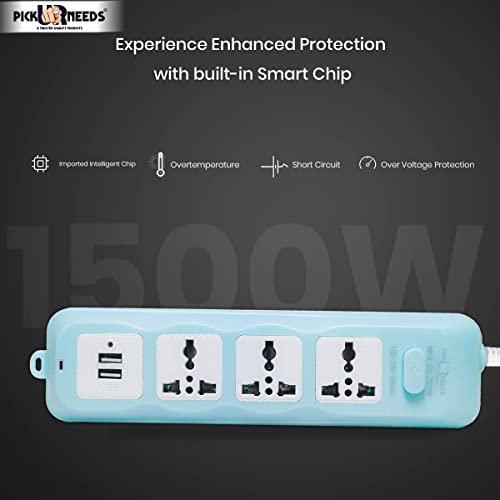 Pick Ur Needs Extension Cord/Board/Switch/Power Strip 10A 3 -Way Board Socket with 2 USB (Multicolor) - Image 3