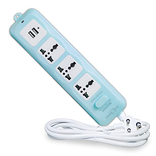 Pick Ur Needs Extension Cord/Board/Switch/Power Strip 10A 3 -Way Board Socket with 2 USB (Multicolor) - Image 1