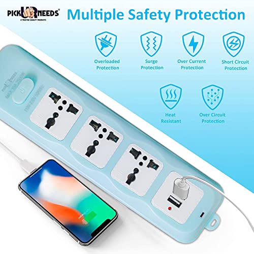 Pick Ur Needs Extension Cord/Board/Switch/Power Strip 10A 3 -Way Board Socket with 2 USB (Multicolor) - Image 2