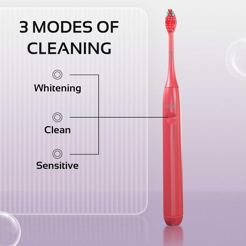 GRIN Electric Toothbrush With 2 Extra Brush Head & Carry Case for Men & Women | Sonic Technology Smart Notification Timer Vibrating IPX Waterproof Professional-Grade Deep Clean Travel-Friendly 3 High performance Modes | Miami Coral - Image 2