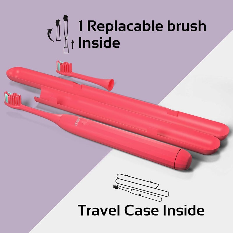 GRIN Electric Toothbrush With 2 Extra Brush Head & Carry Case for Men & Women | Sonic Technology Smart Notification Timer Vibrating IPX Waterproof Professional-Grade Deep Clean Travel-Friendly 3 High performance Modes | Miami Coral - Image 4