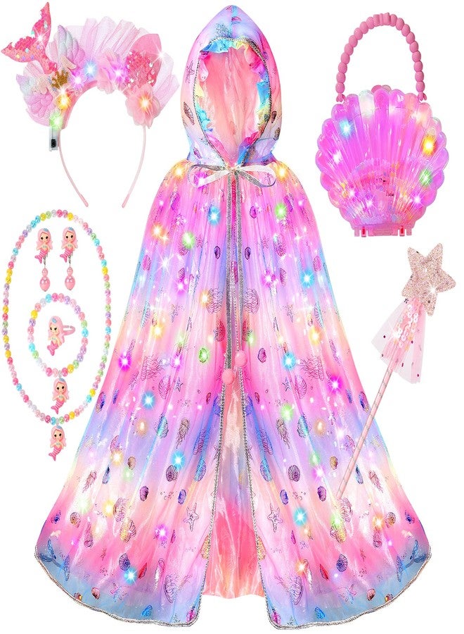 Fedio Mermaid Toys Princess Dress up for Girls,Mermaid Light Up Princess Cape Set,Toddler Dress up Toys Christmas Birthday Halloween Gifts for 3-8 Years Old - Image 1