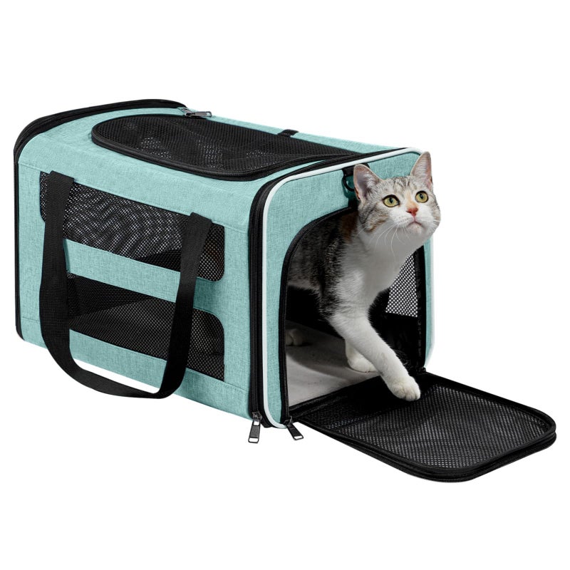 PAPZER Cat Carrier Soft-Sided Travel Bag for Medium to Large Cats Over 15lbs, Small Dog Carrier Crate Top Entry Breathable Mesh Puppy 12 Pounds, Pet Rabbit Carrying Cage Kennel Collapsible Teal - Image 1