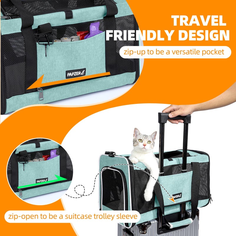 PAPZER Cat Carrier Soft-Sided Travel Bag for Medium to Large Cats Over 15lbs, Small Dog Carrier Crate Top Entry Breathable Mesh Puppy 12 Pounds, Pet Rabbit Carrying Cage Kennel Collapsible Teal - Image 5