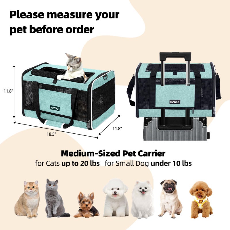 PAPZER Cat Carrier Soft-Sided Travel Bag for Medium to Large Cats Over 15lbs, Small Dog Carrier Crate Top Entry Breathable Mesh Puppy 12 Pounds, Pet Rabbit Carrying Cage Kennel Collapsible Teal - Image 2