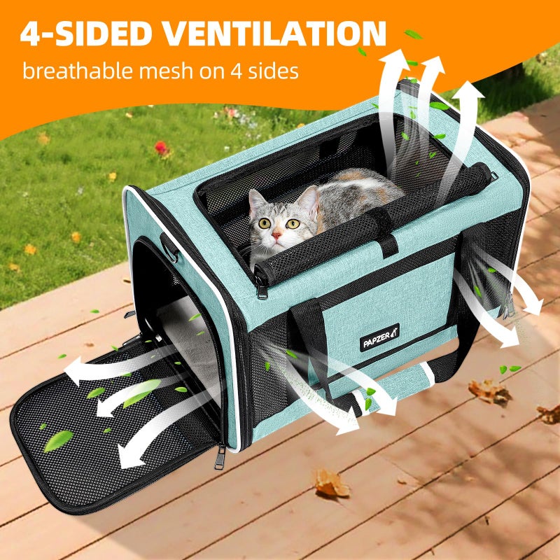 PAPZER Cat Carrier Soft-Sided Travel Bag for Medium to Large Cats Over 15lbs, Small Dog Carrier Crate Top Entry Breathable Mesh Puppy 12 Pounds, Pet Rabbit Carrying Cage Kennel Collapsible Teal - Image 3