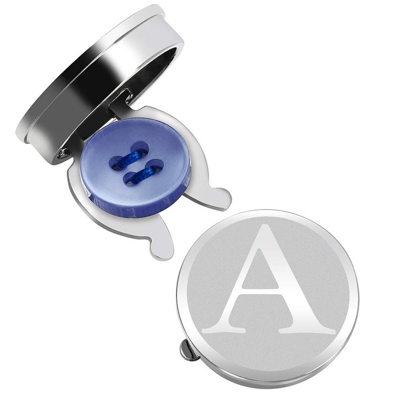 Silver Button Cover Cufflinks for Men Initials Letter Perfect for Formal Business Shirt - Alphabet A