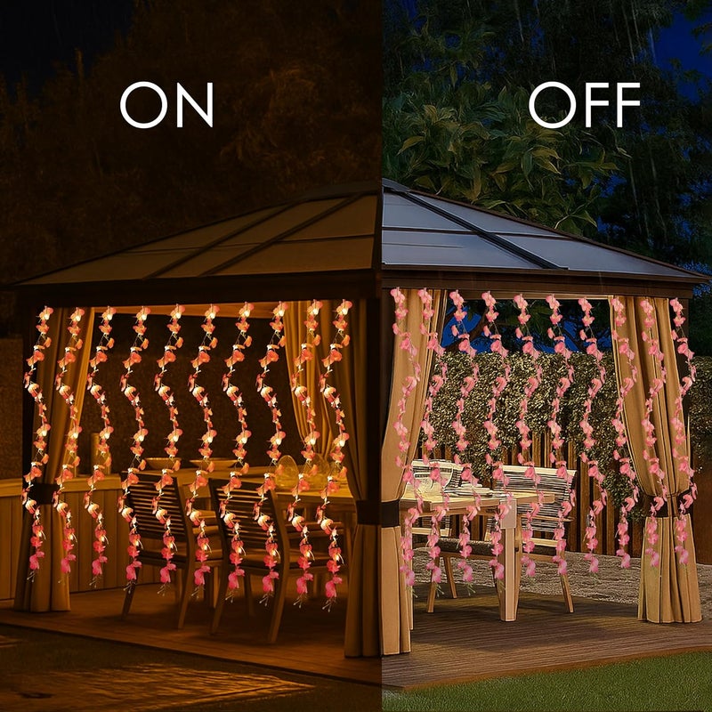 Gesto Pink Artificial Flower Curtain LED String Lights – 200 LED Warm White Fairy Lights with 8 Modes | AC Plug Mesh Curtain Lights for Balcony, Bedroom,Home,Diwali Decoration Hanging Lights (10x3 Ft) - Image 4