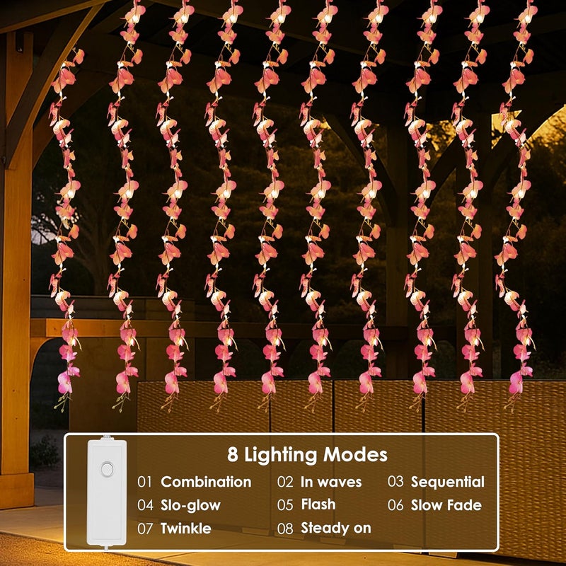 Gesto Pink Artificial Flower Curtain LED String Lights – 200 LED Warm White Fairy Lights with 8 Modes | AC Plug Mesh Curtain Lights for Balcony, Bedroom,Home,Diwali Decoration Hanging Lights (10x3 Ft) - Image 2