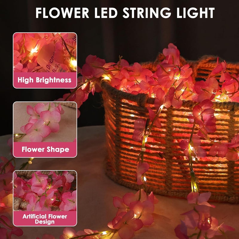 Gesto Pink Artificial Flower Curtain LED String Lights – 200 LED Warm White Fairy Lights with 8 Modes | AC Plug Mesh Curtain Lights for Balcony, Bedroom,Home,Diwali Decoration Hanging Lights (10x3 Ft) - Image 5