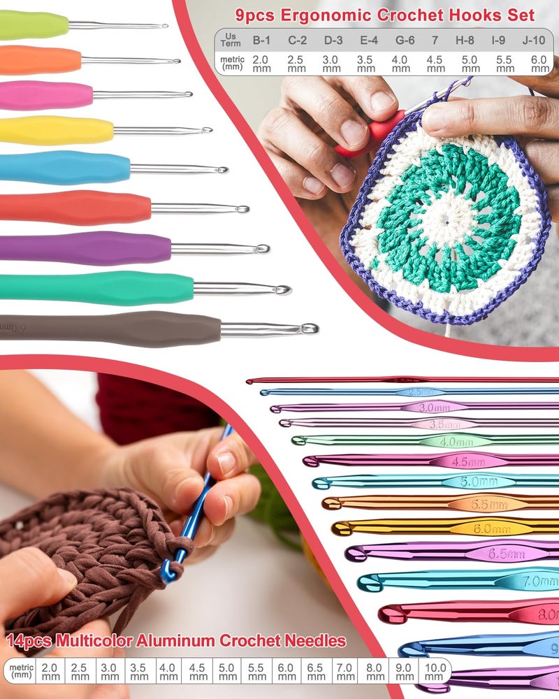 Aeelike Crochet Kit for Beginners Young and Old, First Crochet Kit for Adults Include 23pcs Crocheting Hooks, 655 Yards Yarn Set, Instruction, Bag, Crocheting Accessories and Supplies, WineRed - Image 3