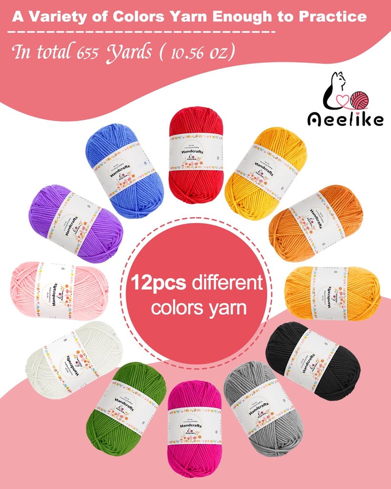 Aeelike Crochet Kit for Beginners Young and Old, First Crochet Kit for Adults Include 23pcs Crocheting Hooks, 655 Yards Yarn Set, Instruction, Bag, Crocheting Accessories and Supplies, WineRed - Image 4