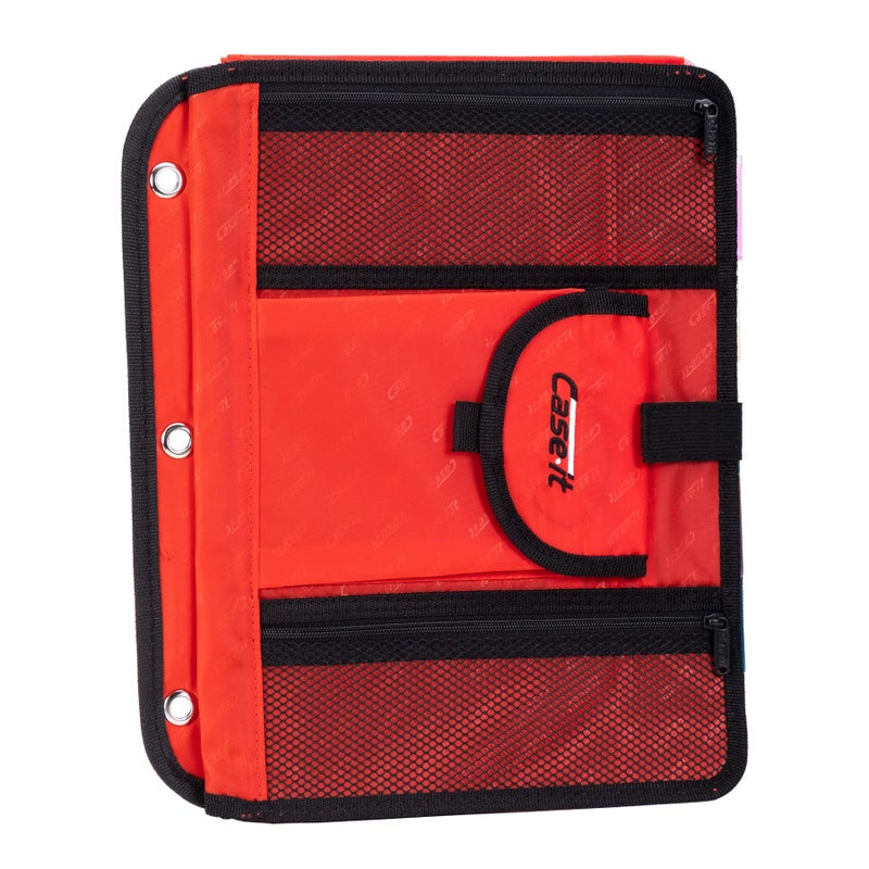 Case It 5-Tab Binder Accessory, 5-colored tabbed, 6 pocket expanding file, fits any standard 3 ring letter size binder, additional zippered mesh pockets for pen storage, ACC-21, Red - Image 1