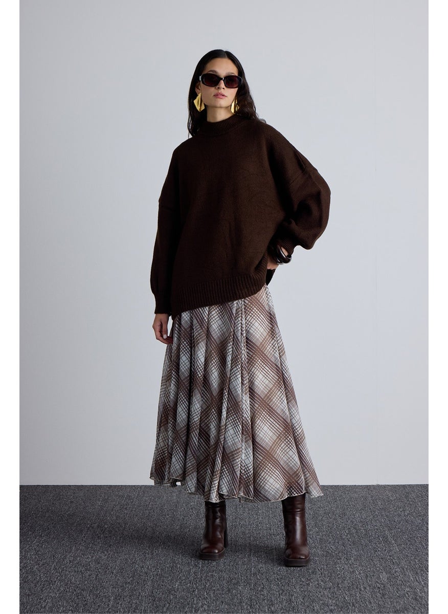 Manuka Flounce Wide Skirt Plaid Brown  - Image 1