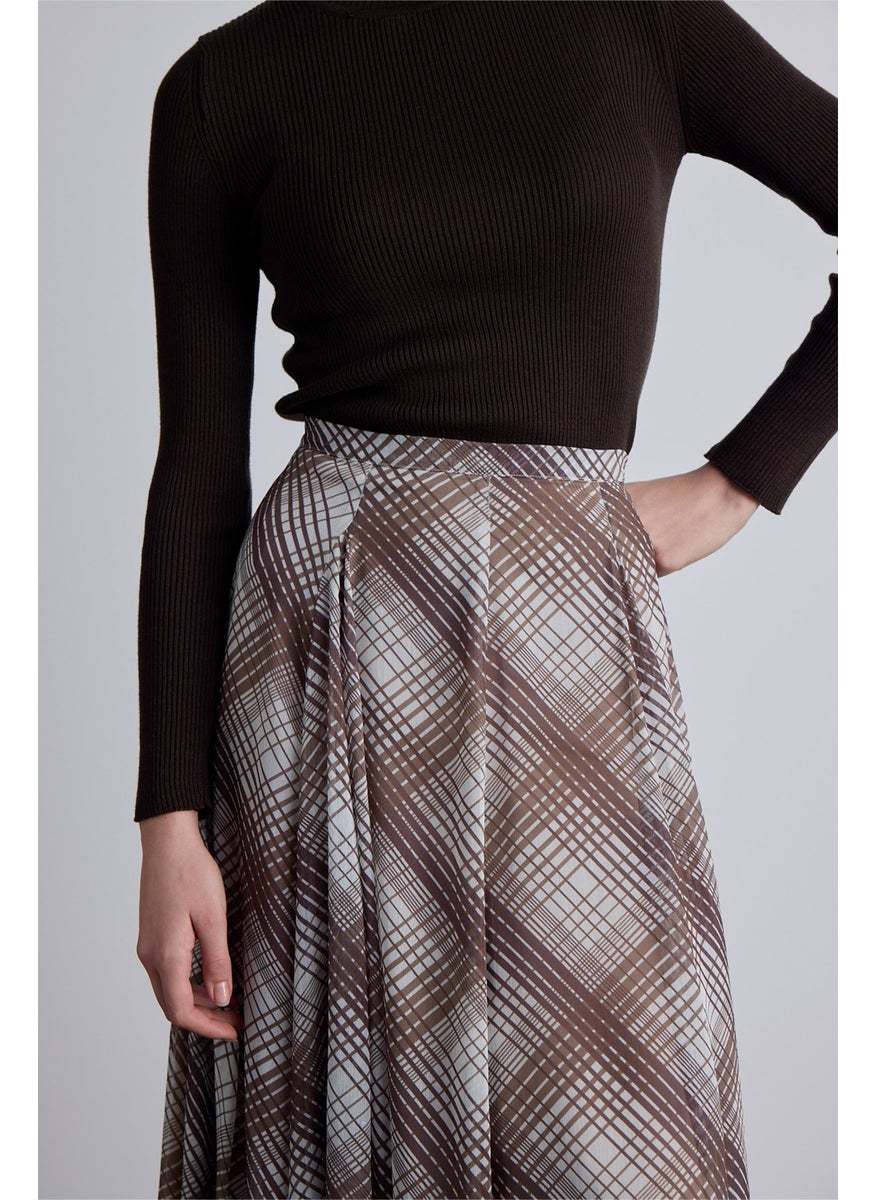 Manuka Flounce Wide Skirt Plaid Brown  - Image 5
