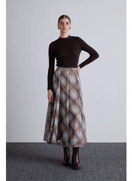 Manuka Flounce Wide Skirt Plaid Brown  - Image 2