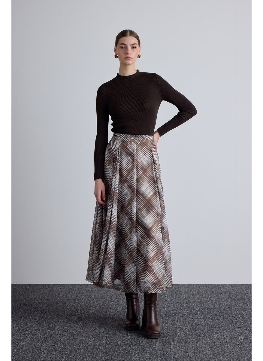 Manuka Flounce Wide Skirt Plaid Brown  - Image 2