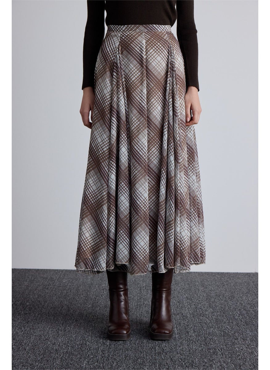 Manuka Flounce Wide Skirt Plaid Brown  - Image 4