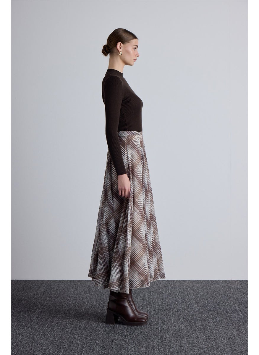 Manuka Flounce Wide Skirt Plaid Brown  - Image 3