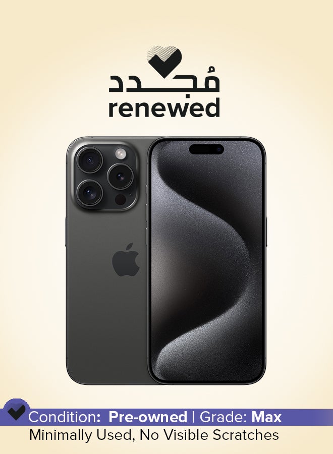 ابل  تم تجديده - آيفون 15 برو 128 جيجا بايت أسود تيتانيوم 5G مع فيس تايم - النسخة العالمية - Image 1