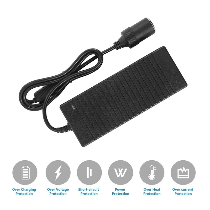 soletal High-Power AC to DC Converter - AC-100V/240V to DC-12V 10A 120W (150W Peak) Car Cigarette Lighter Socket Adapter for Inflators, Car Refrigerators, and More - Image 2