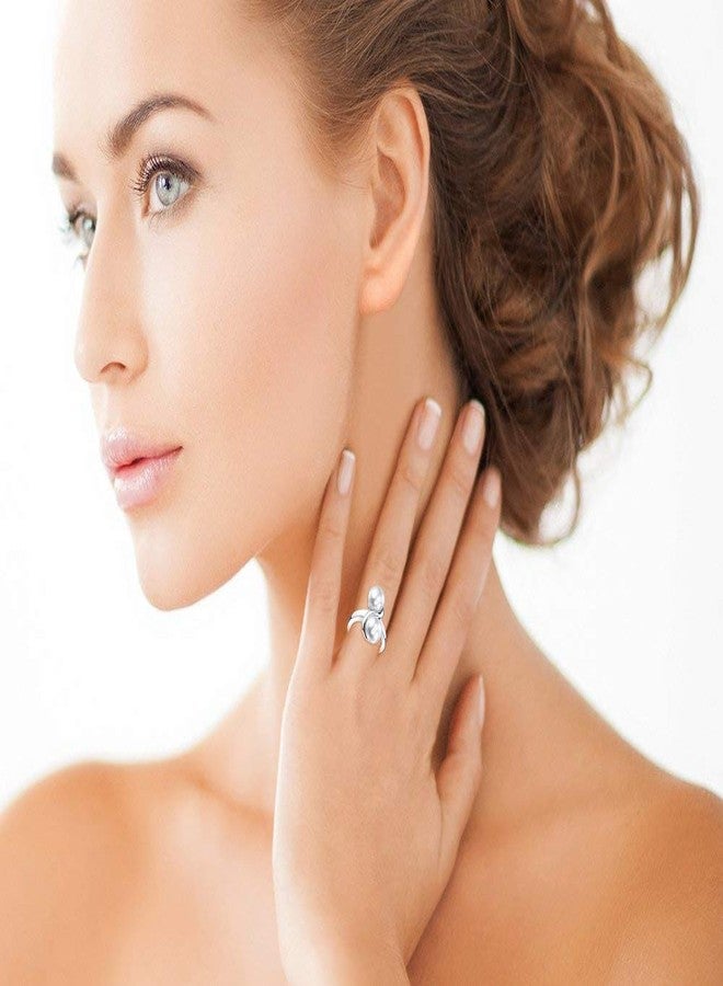 The Pearl Source 7-8mm Genuine White Freshwater Cultured Pearl Double White Ring for Women - Image 2