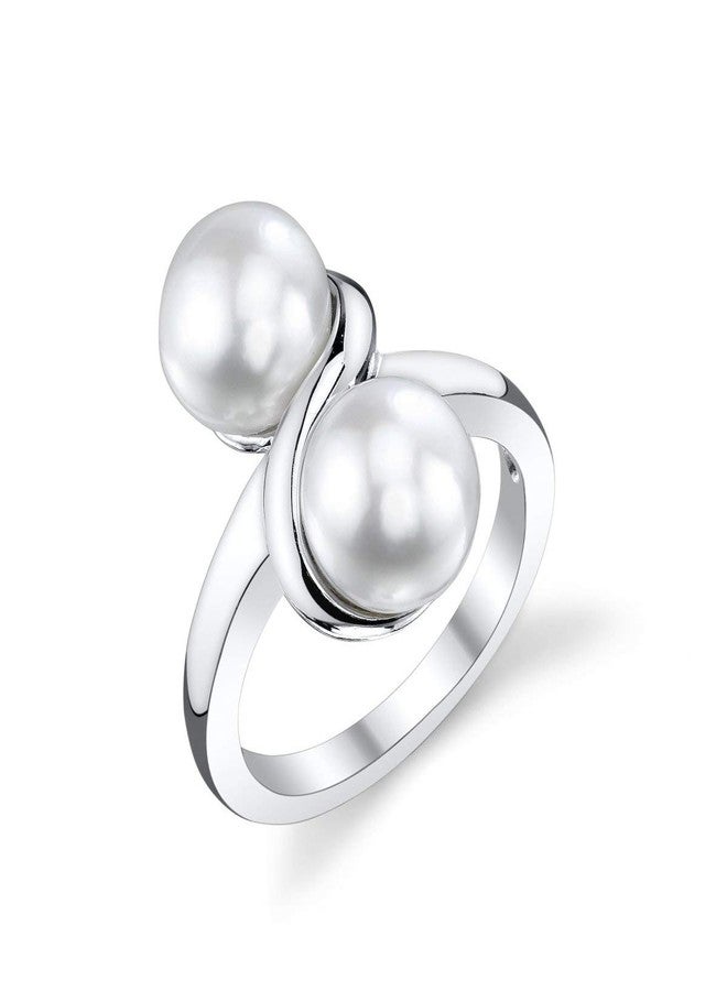 The Pearl Source 7-8mm Genuine White Freshwater Cultured Pearl Double White Ring for Women - Image 1