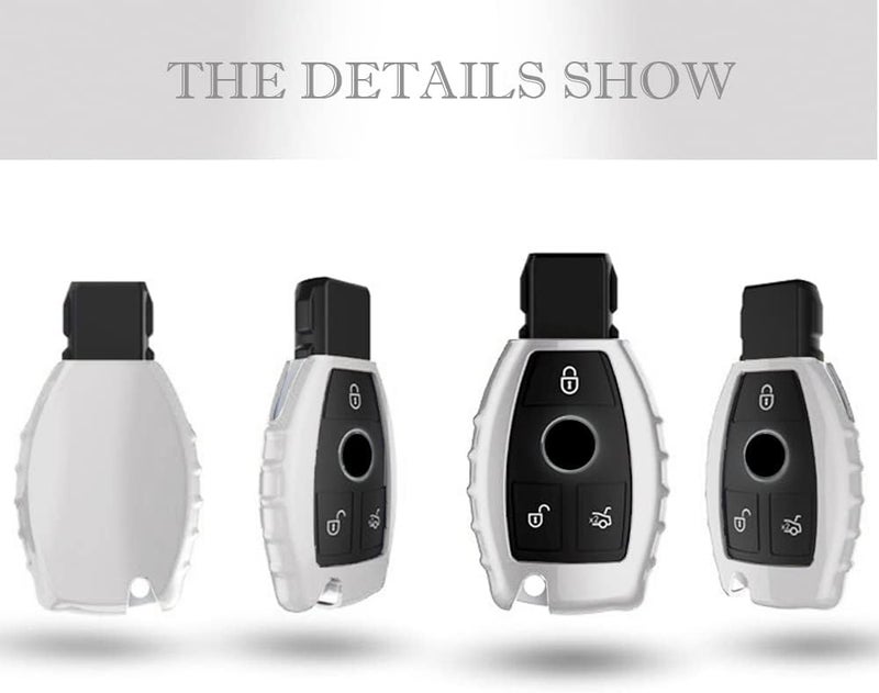 QBUC Soft TPU Car Key Cover for Mercedes Benz with Keychain - Compatible with C, E, S, M, CLS, CLK, G Class - Image 2