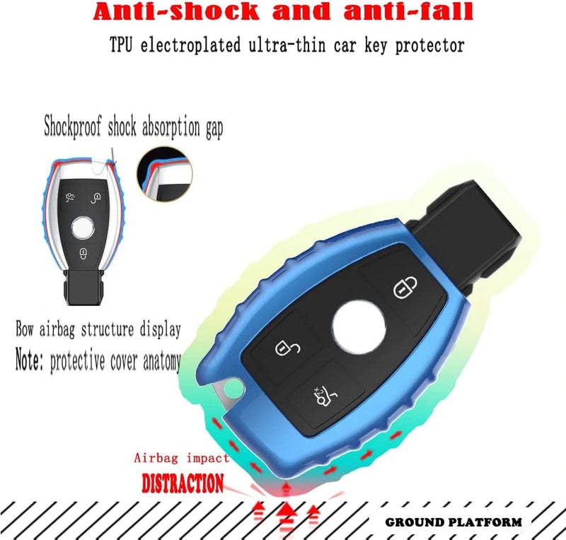 QBUC Soft TPU Car Key Cover for Mercedes Benz with Keychain - Compatible with C, E, S, M, CLS, CLK, G Class - Image 5