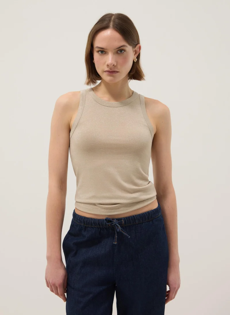 او في اس OVS Beige Glitter Top With Thin Straps, Regular Fit