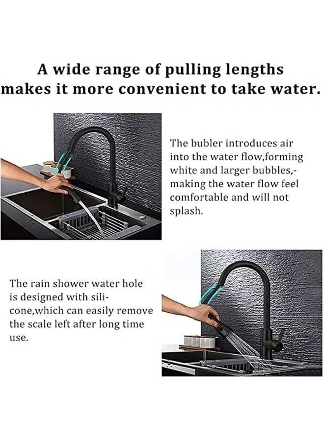 Arabest Black Kitchen Faucet with Pull Down Sprayer, Industrial Commercial Stainless Steel Single Handle Single Hole 2 Hole RV Laundry Pull Down Gooseneck Kitchen Sink Faucet, Kitchen Equipment - Image 5