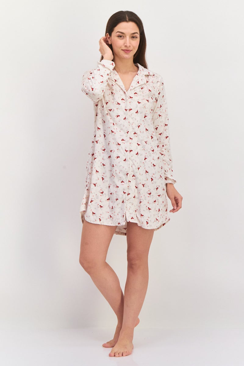 Celestial Dreams Women Allover Print Full Sleeves Pajamas, Ivory Combo - Image 2