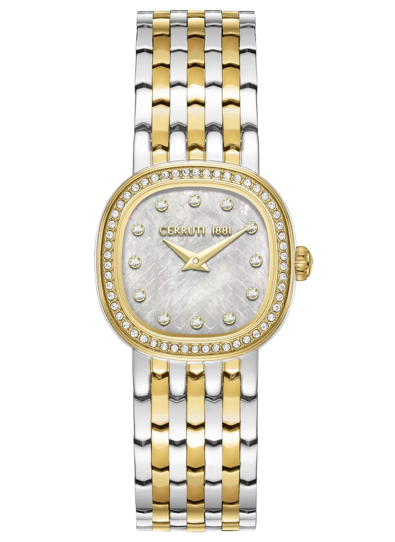 CERRUTI 1881 Cerruti 1881 Gresta Analog Women's Watch - White Mother of Pearl Dial, Crystal Indexes, Two Tone Bracelet