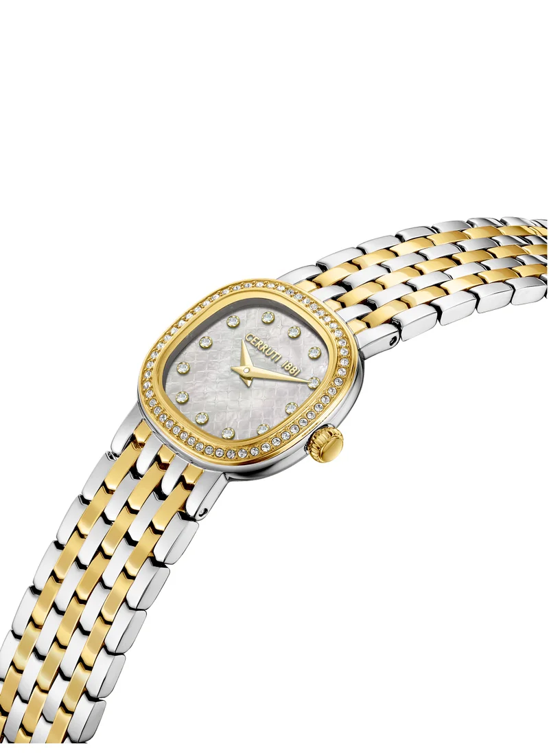 CERRUTI 1881 Cerruti 1881 Gresta Analog Women's Watch - White Mother of Pearl Dial, Crystal Indexes, Two Tone Bracelet