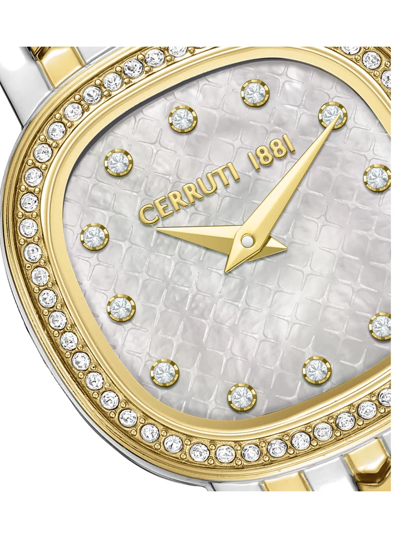 CERRUTI 1881 Women's Cerruti 1881 Gresta Analog Women's Watch - White Mother of Pearl Dial, Crystal Indexes, Two Tone Bracelet