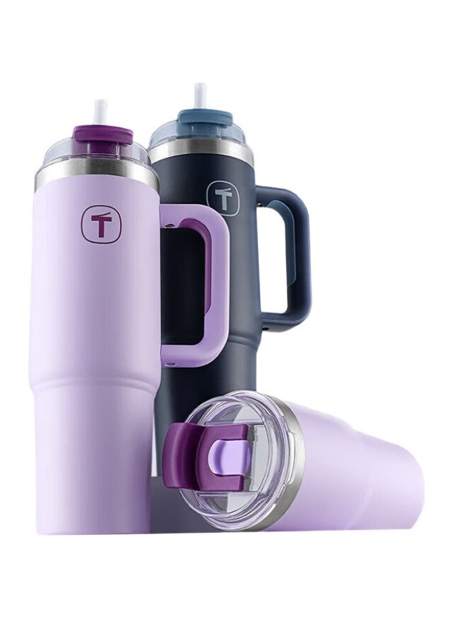 Tupperware كوب توبيروير الكبير المعزول 1.1 لتر سعة كبيرة كوب قهوة محمول صيفي مزدوج الاستخدام زجاجة ماء مع مقبض للرجال والنساء، ثلج سلاشي بنفسجي - Image 2