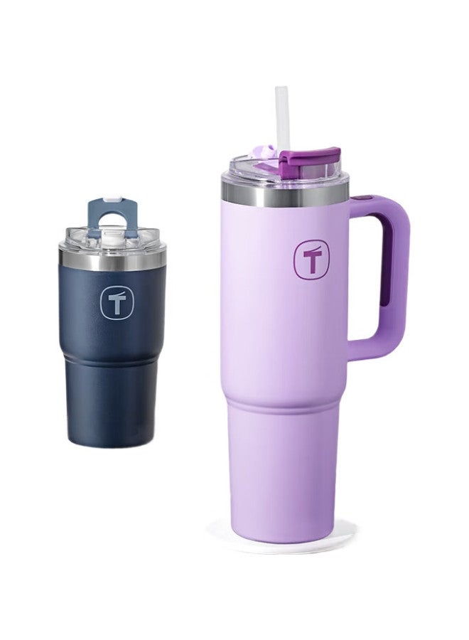 Tupperware كوب توبيروير الكبير المعزول 1.1 لتر سعة كبيرة كوب قهوة محمول صيفي مزدوج الاستخدام زجاجة ماء مع مقبض للرجال والنساء، ثلج سلاشي بنفسجي - Image 1