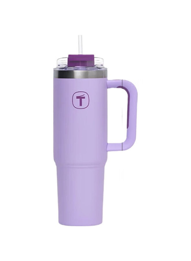 Tupperware كوب توبيروير الكبير المعزول 1.1 لتر سعة كبيرة كوب قهوة محمول صيفي مزدوج الاستخدام زجاجة ماء مع مقبض للرجال والنساء، ثلج سلاشي بنفسجي - Image 3