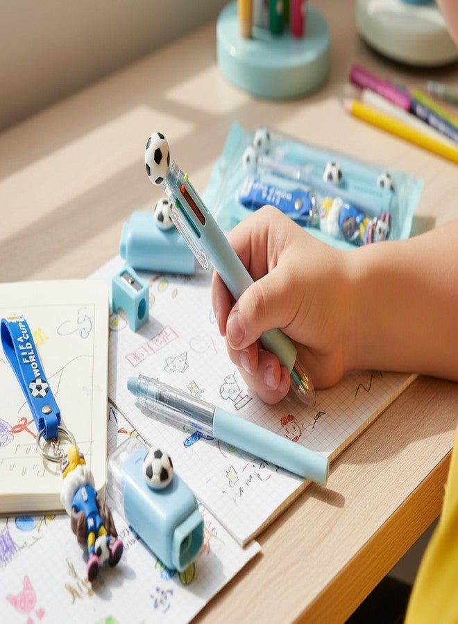 SAMVARDHAN 6 Pc Combo Football Stationery Set for Kids – School Supplies Kit with Multicolor Pen, Eraser, Pencil, Correction Tape, Key chain Accessories for School, Return Gifts (Blue) - Image 4