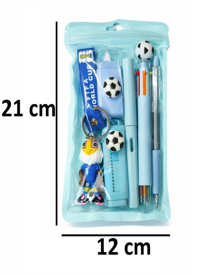 SAMVARDHAN 6 Pc Combo Football Stationery Set for Kids – School Supplies Kit with Multicolor Pen, Eraser, Pencil, Correction Tape, Key chain Accessories for School, Return Gifts (Blue) - Image 2