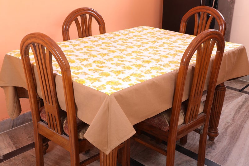 Dekor World Floral Printed Yellow Table Cover (Pack of 1) - Image 1