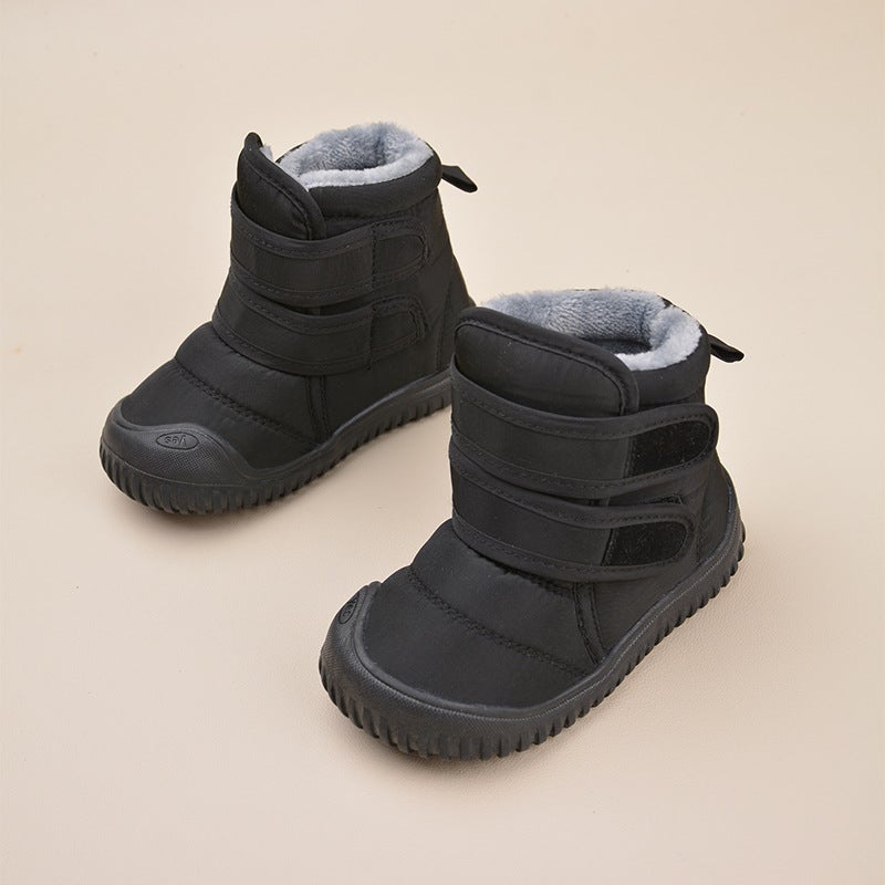 Winter Magic-Tape Plush Kids Snow Boots Casual Warm Cotton Shoes Black