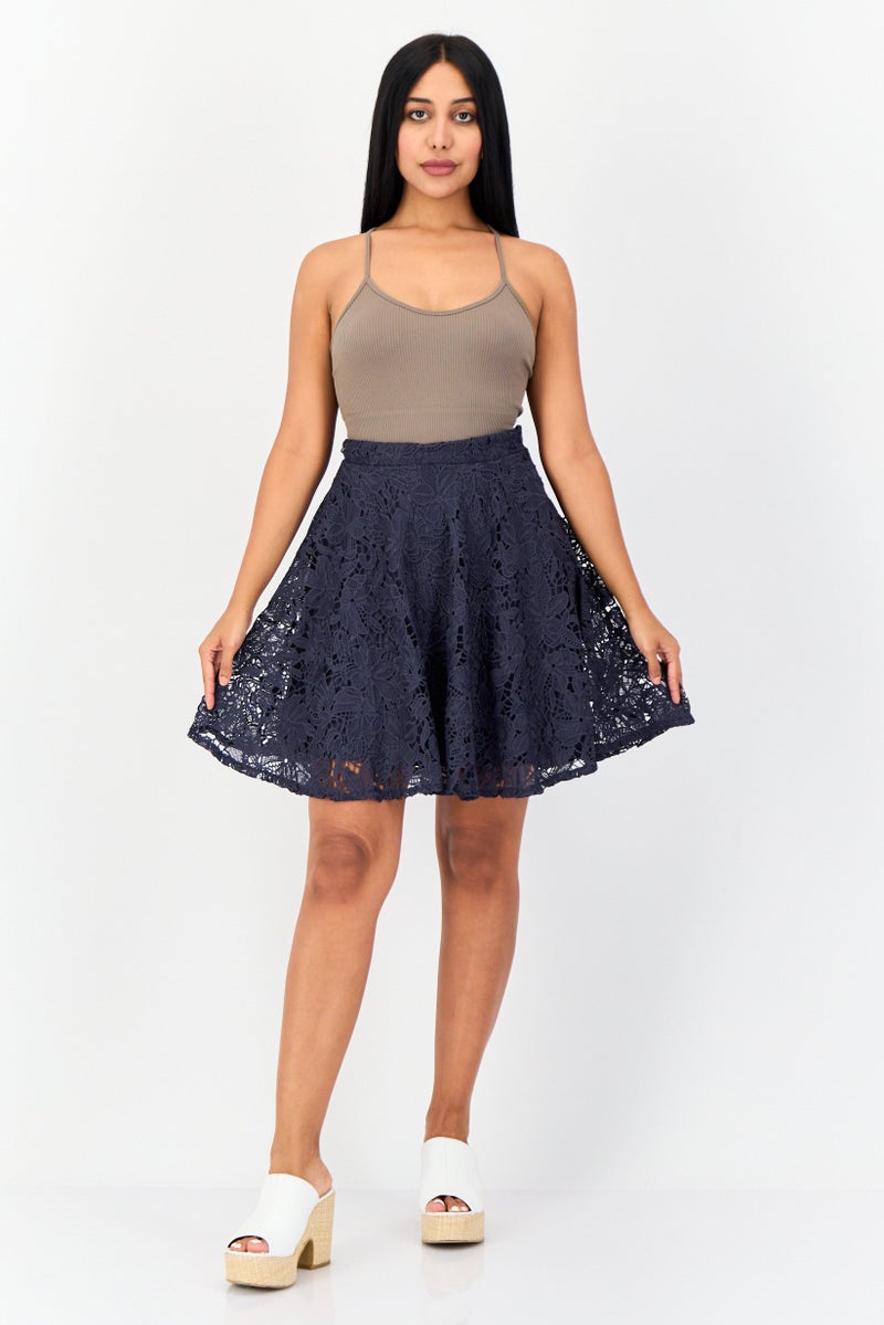Mohito Women Textured Midi Skirt, Navy - Image 4