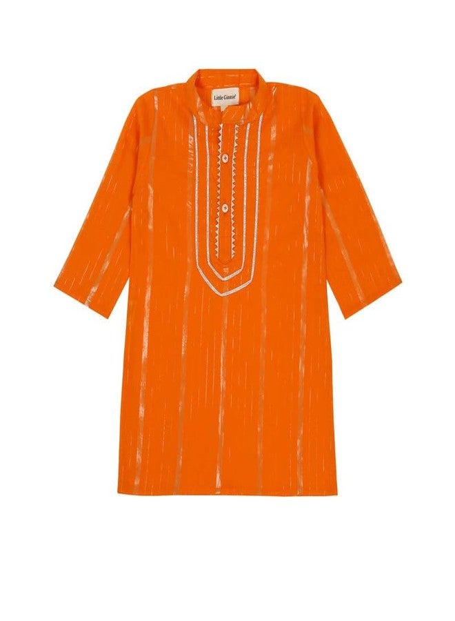 LITTLE GINNIE Kurta Pajama for Kids Boys, Orange & White, Cotton, 3-4 Years - Image 5