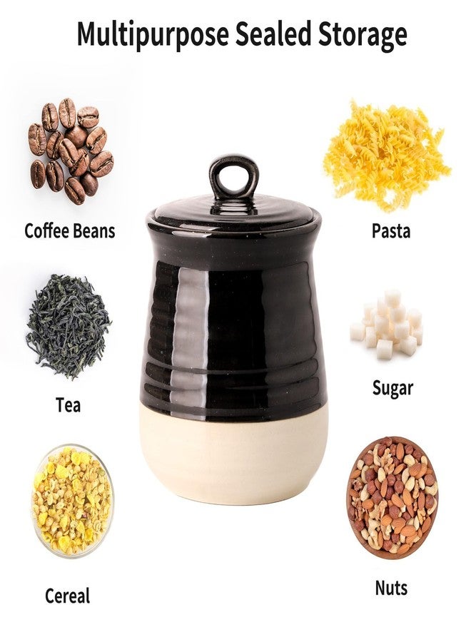 Hasense Ceramic Food Storage Jar with Airtight Lid, Coffee Cookie Containers for Kitchen Counter, 30 FL OZ Kitchen Canisters for Coffee Beans, Tea, Sugar, Candy, Black Kitchen Decor - Image 2