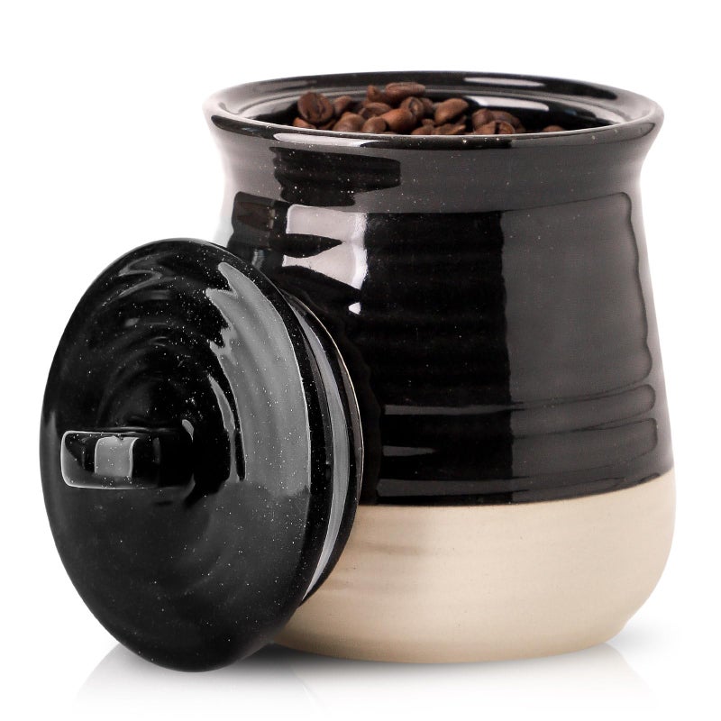 Hasense Ceramic Food Storage Jar with Airtight Lid, Coffee Cookie Containers for Kitchen Counter, 30 FL OZ Kitchen Canisters for Coffee Beans, Tea, Sugar, Candy, Black Kitchen Decor - Image 1