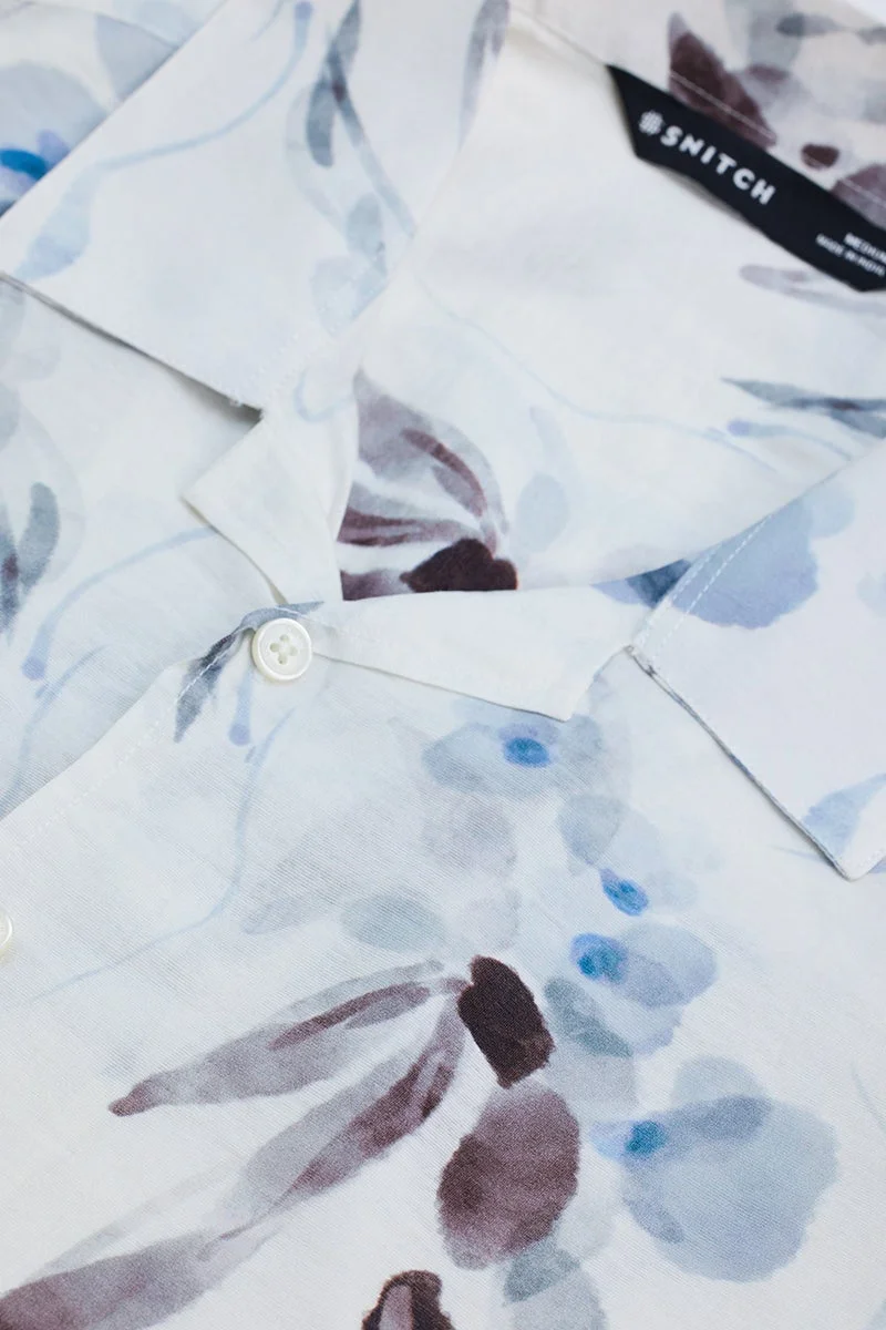 SNITCH Off-White Floral Half Sleeve Oversized Casual Shirt