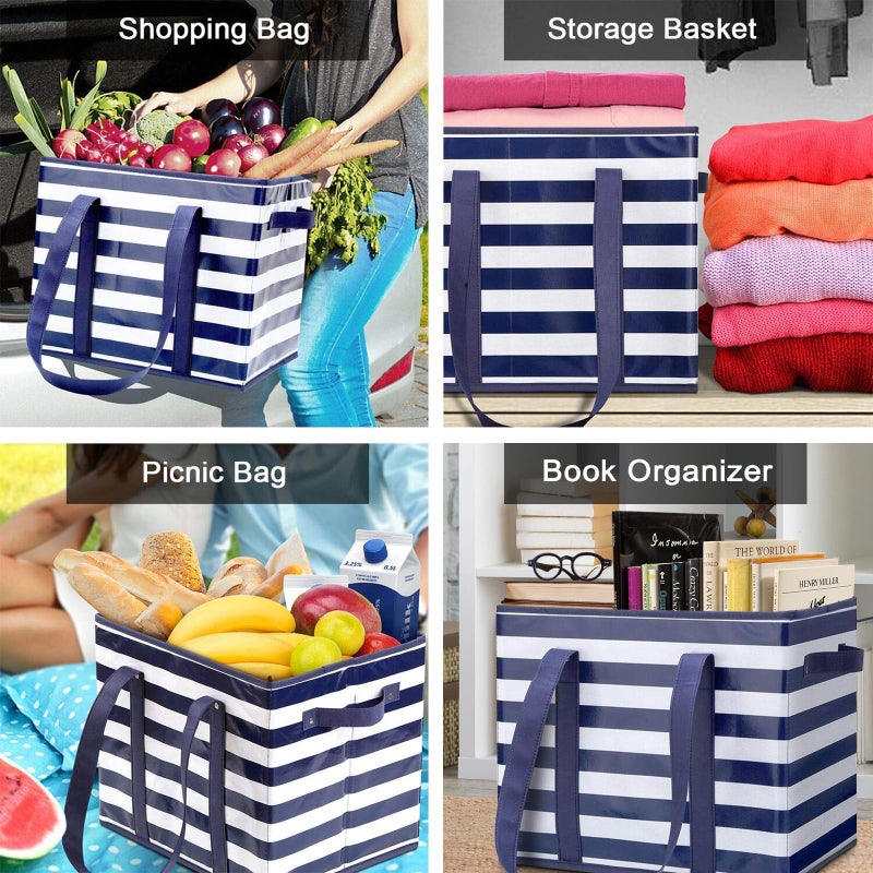 WISELIFE 3 Pack Reusable Grocery Bags Large Water Resistant Grocery Collapsible Heavy Duty Tote Bags for Shopping Picnic - Image 2